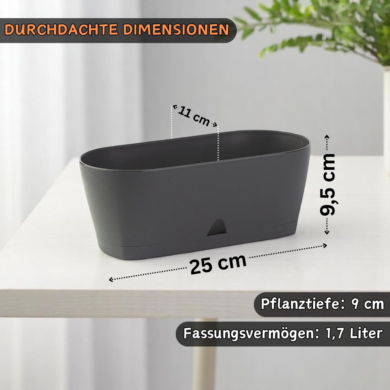 Engelland - 1 x Blumenkasten mit Untersetzer, Beige, Balkonkasten,  Pflanztopf, 25 cm, Tischdeko, fr Garten, Terrasse, Fensterbank, mit ...