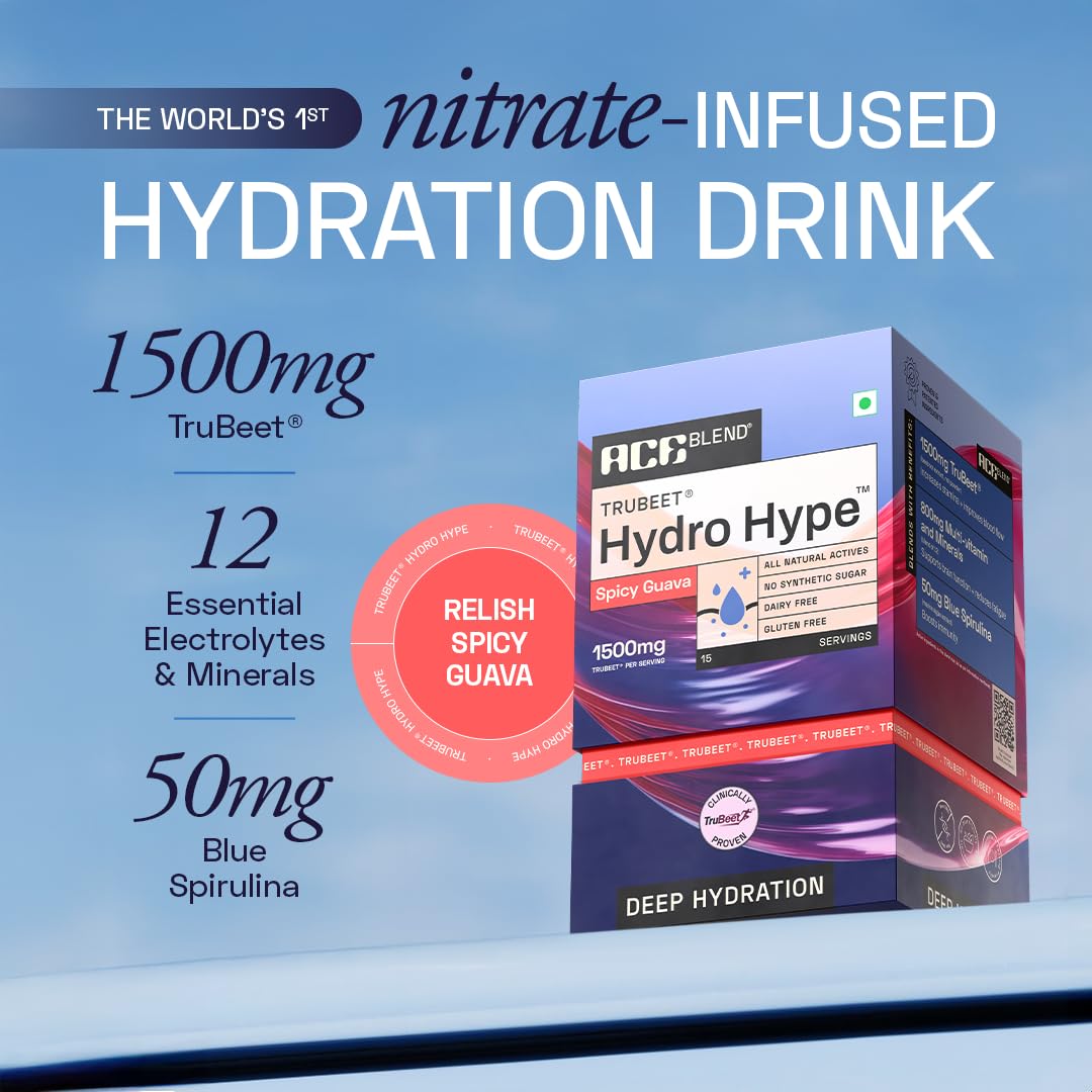 Ace Blend Hydro Hype (15 Sachets) | Energy & Blood Flow | Instant Hydration | Full-Spectrum Electrolytes | 100% Natural Beetroot Extract with Multi Vitamins & Minerals | Spicy Guava - For Men & Women — Amazon image 2
