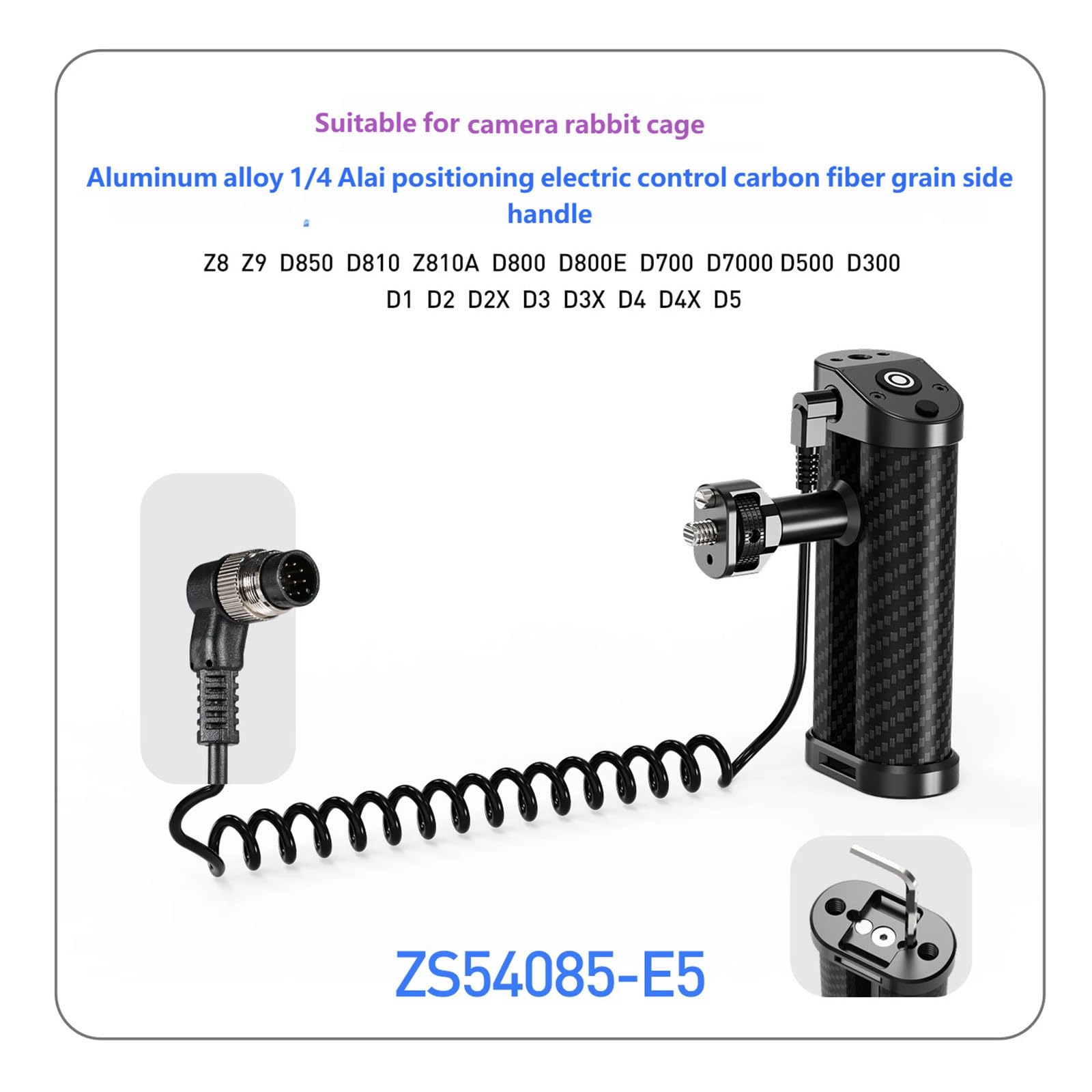 Impugnatura laterale per fotocamera a sgancio rapido con cuscinetto in gomma antiscivolo e interfacce con cavo da 2,5 mm per otturatore per riprese DSLR stabili, impugnature in lega di alluminio