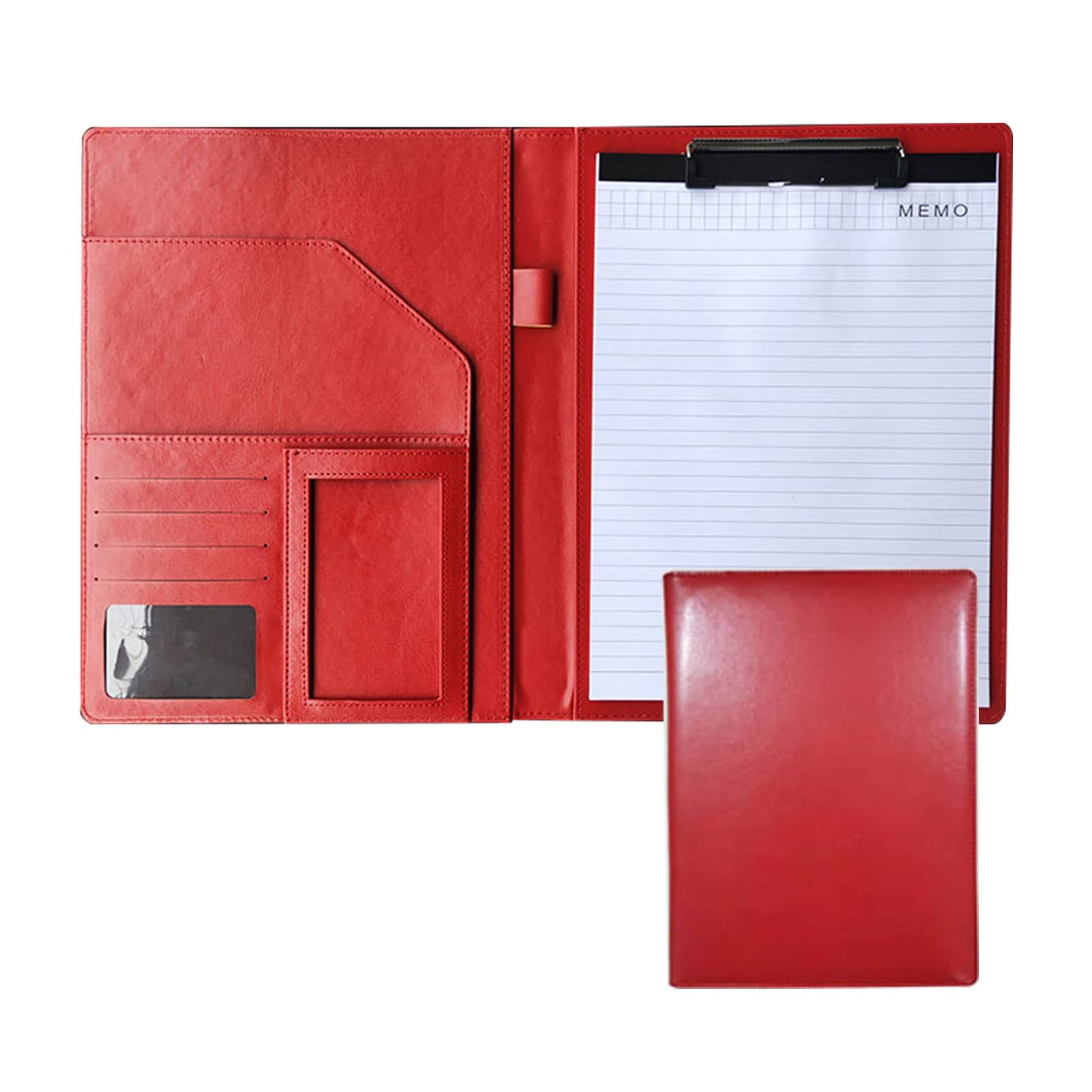 Portadocumenti A4 Cartella Portablocchi Porta Documenti in Pelle per Intervista Viaggi Riunioni Congressi Porta Blocco per Donna O Uomo (Color : Red, Size : No Calculator)