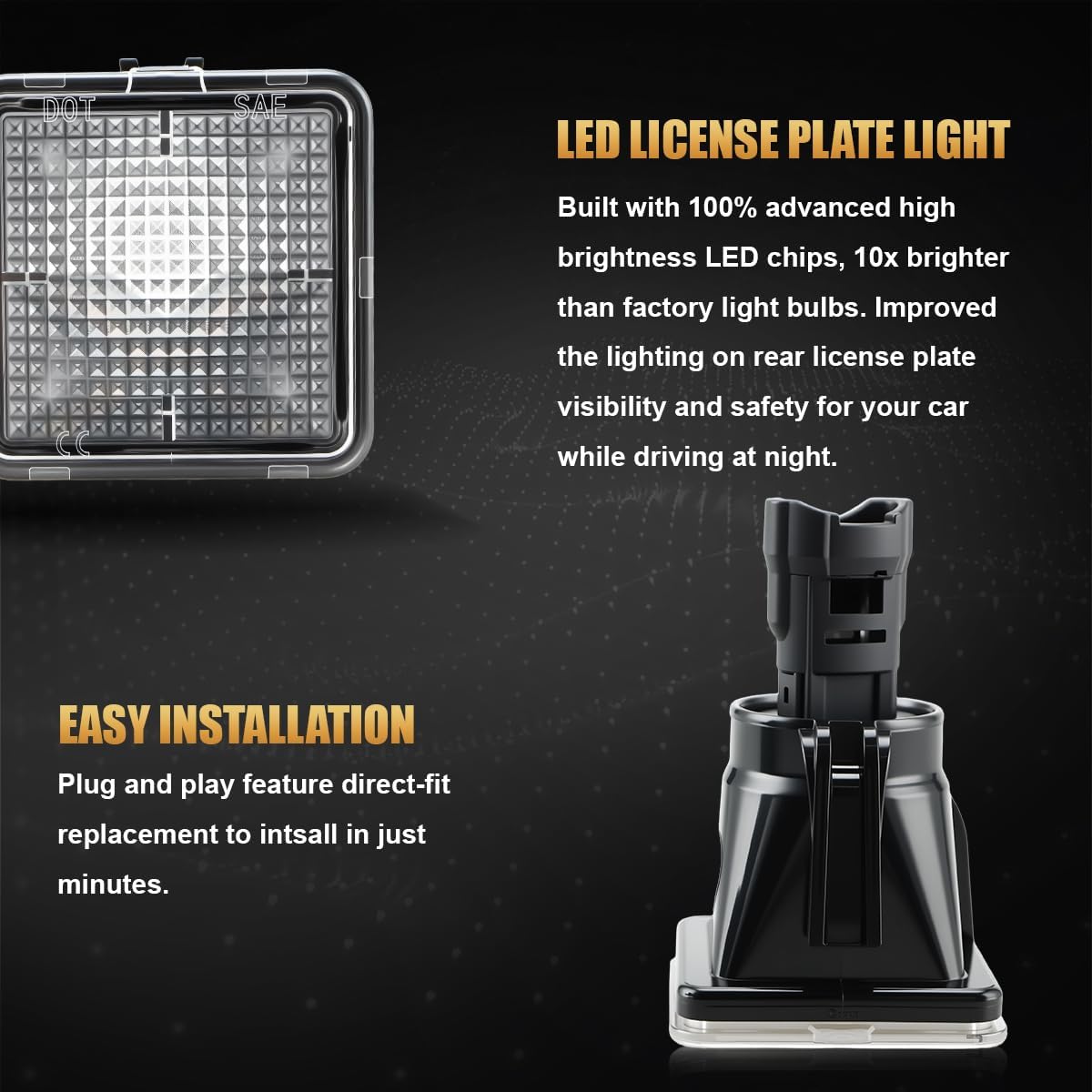 D-Lumina LED License Plate Light Tag Lamp Housing with Socket for Toyo'ta 2014-2021 Tundra, 2016-2023 Tacoma Pickup Truck, Powered by T10 LED Bulbs 6000K White LED Tag Lights, Pack of 2