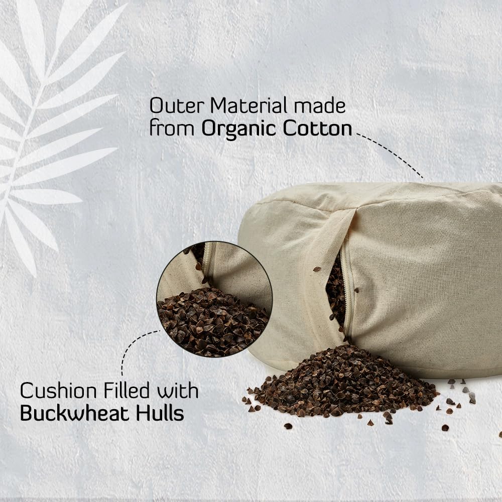 Sarveda Hi-Zafu Meditation Cushion | Buckwheat Filled and Lotus Embroidered (Rose) 2