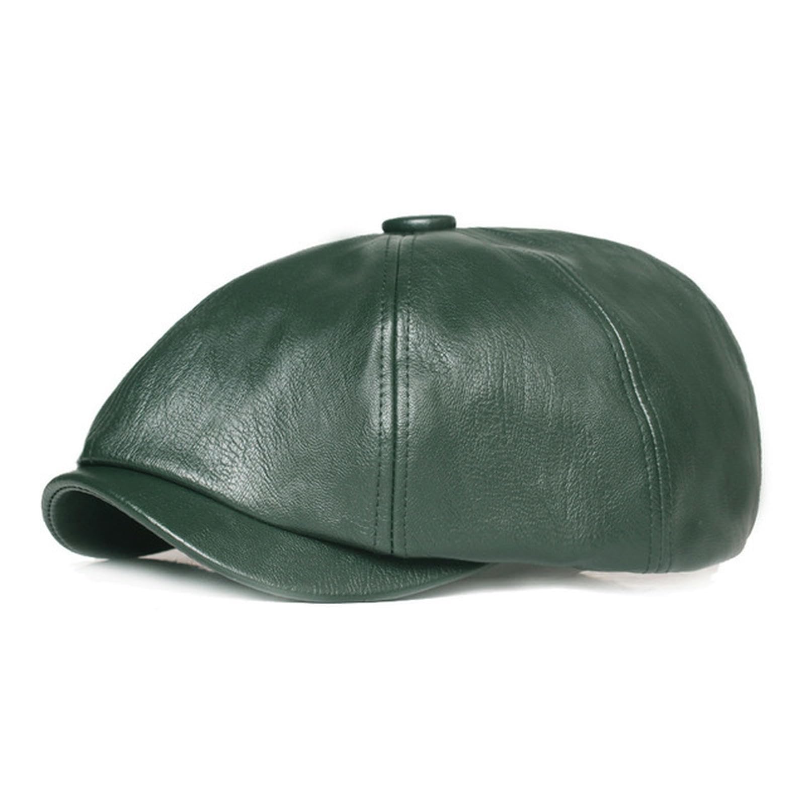 Autumn and Winter Leather Solid Newsboy Caps Flat Peaked Cap Men and Women Painter Beret Hats 129 Green