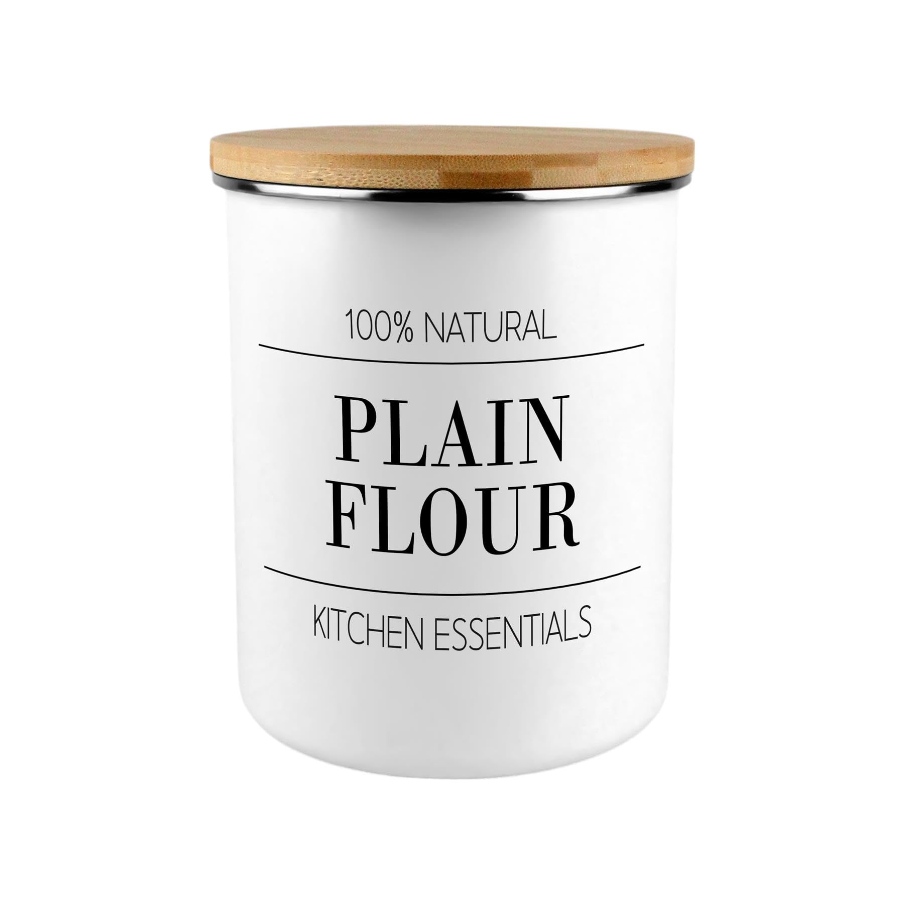 Purely Home Plain Flour Minimalist Canister - Modern Black & White Home/Kitchen Large Enamel Food Storage Jar Gift