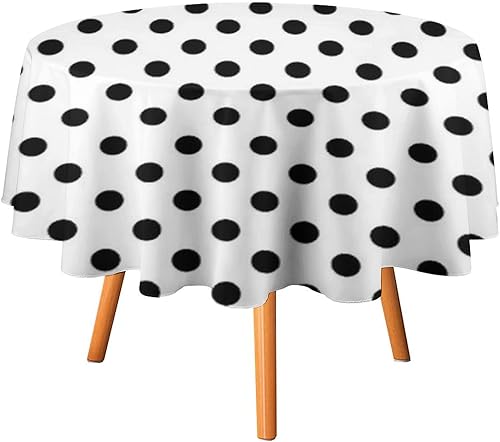 Curdesi Mantel de lunares negros en blanco de 50 pulgadas, redondo, lavable, para cocina, comedor, fiesta, mesa, decoración moderna