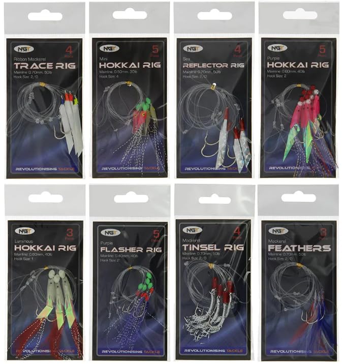 8 PACK COD MACKEREL BASS HERRING HOKKI FEATHER DAYLITE RIGS LURE BOAT PIER FISHING SPINNING