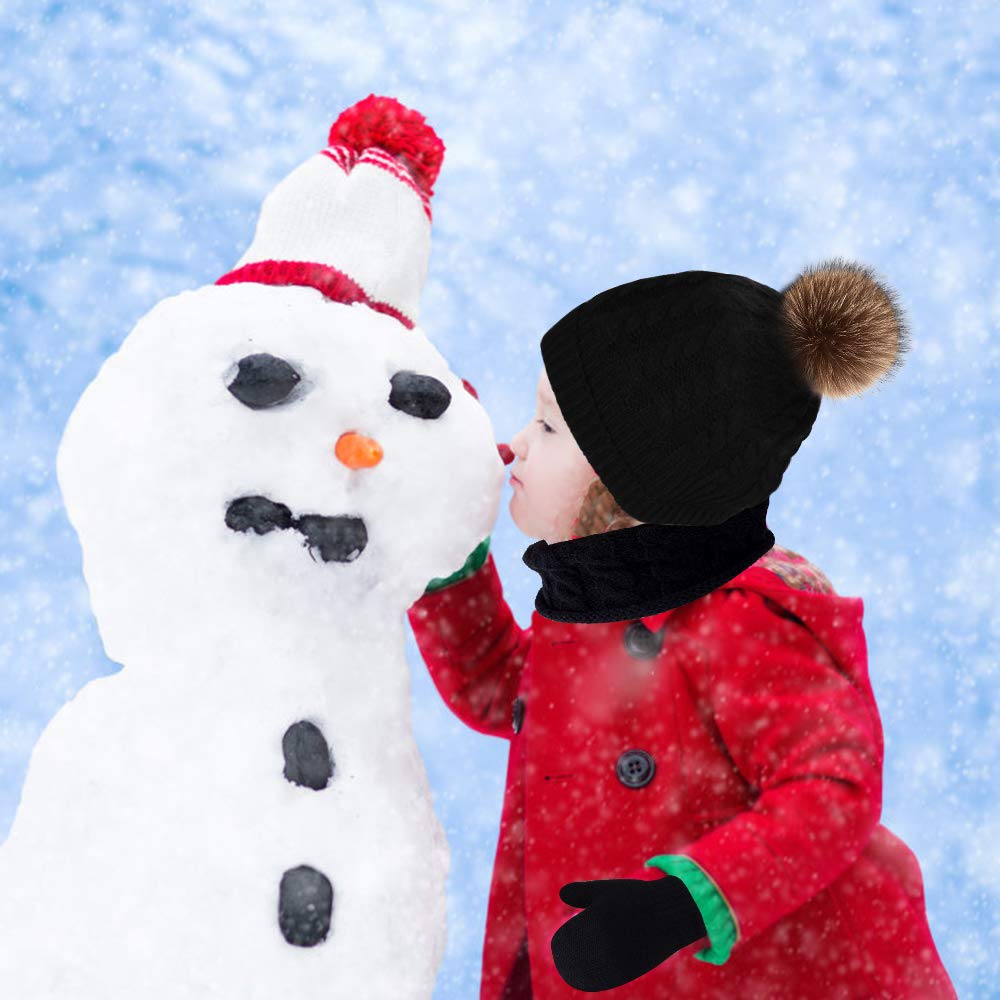Hicdaw Juego de 6 gorros de invierno para niños pequeños, guantes de cuello para bebé, sombrero de invierno para niños y niñas, Negro -, talla única