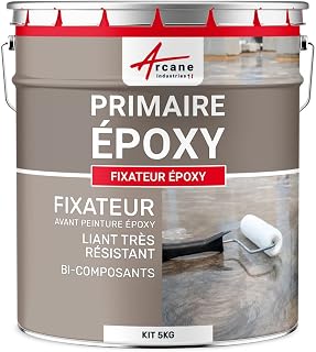 Primaire et Fixateur Résine Epoxy Transparent Béton Pierre Bois 5 kg | Primaire Transparent Intérieur et Extérieur, Sols, Adhère sur Carrelage, Béton, Bois et Ciment - Arcane Industries