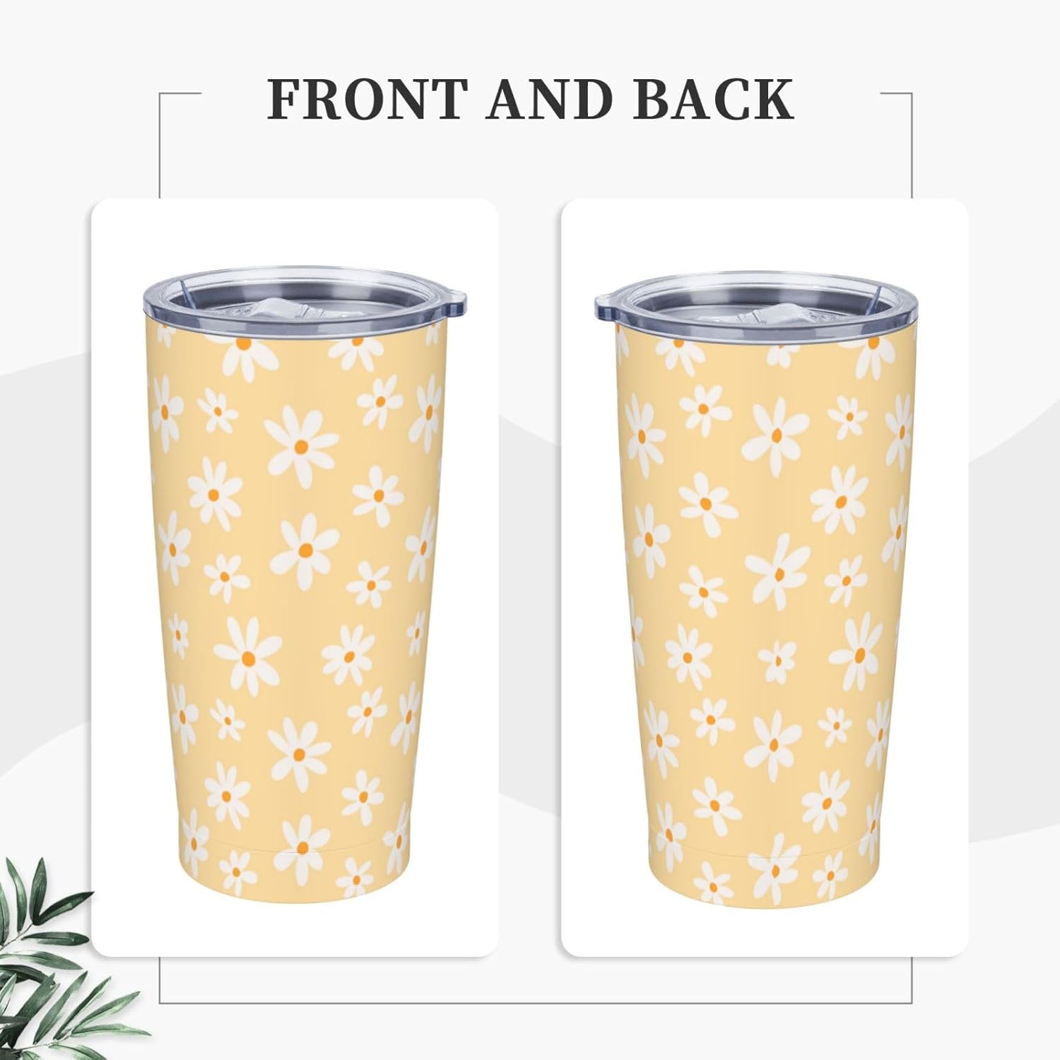 Daisy Tumbler 20oz Floral Stainless Steel Insulated Tumblers with Lid and Straw Yellow Travel Coffee Mug Tea Wine Cups Water Bottle Daisy Gifts for Women - Image 2