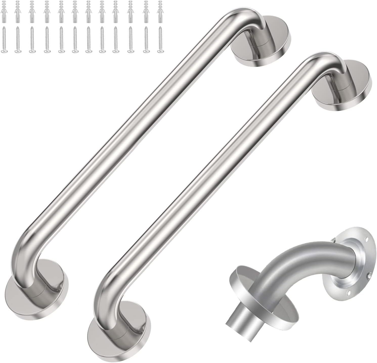 16 Inch Shower Grab Bar 2 Pack Polished Chrome SUS 304 Safety Grab Bars with Concealed Screws, 500lbs Support Assist Bath Handle Balance Bar for Handicap Elderly Pregnant Women for Christmas Gifts
