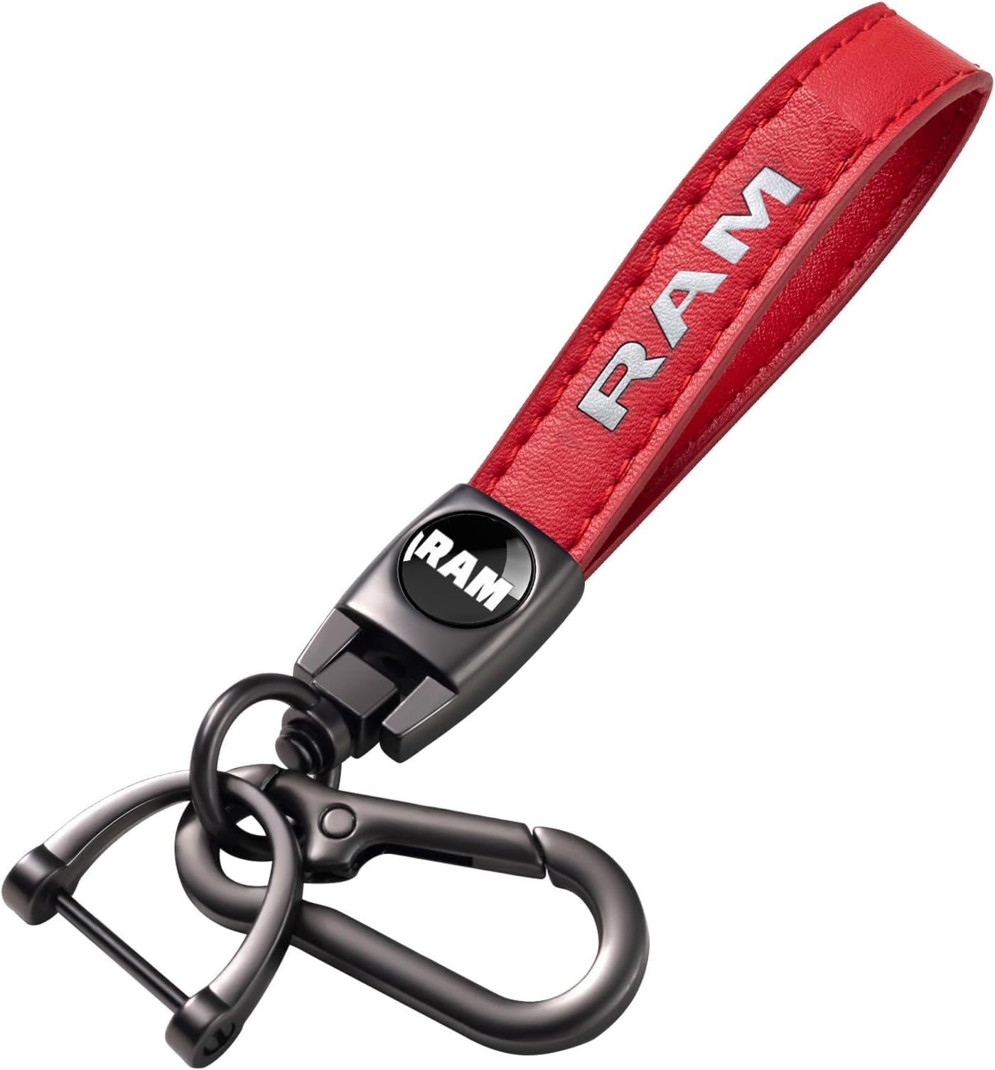 leather car keychain set for Dodge RAM men and women family present keychain key ring lanyard accessories (red)