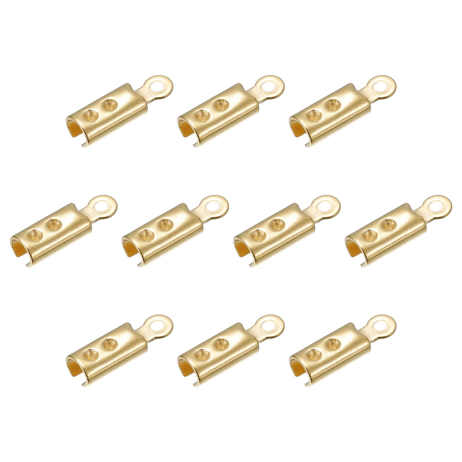 sourcing map Fold Over Cord Ends, 2mm Inner Dia. Terminators Crimp Cap Clasp Tips for Leather Ribbon Craft Making, DIY Necklace, Bracelet, Gold Tone, 30Pcs