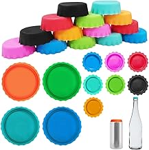 4 Pcs Can Covers for Drinks Can with 21 Pcs Beer Bottle Caps, FineGood Reusable Silicone Can Lids for Drinks Bottle Caps for Beer, Wine, Soda