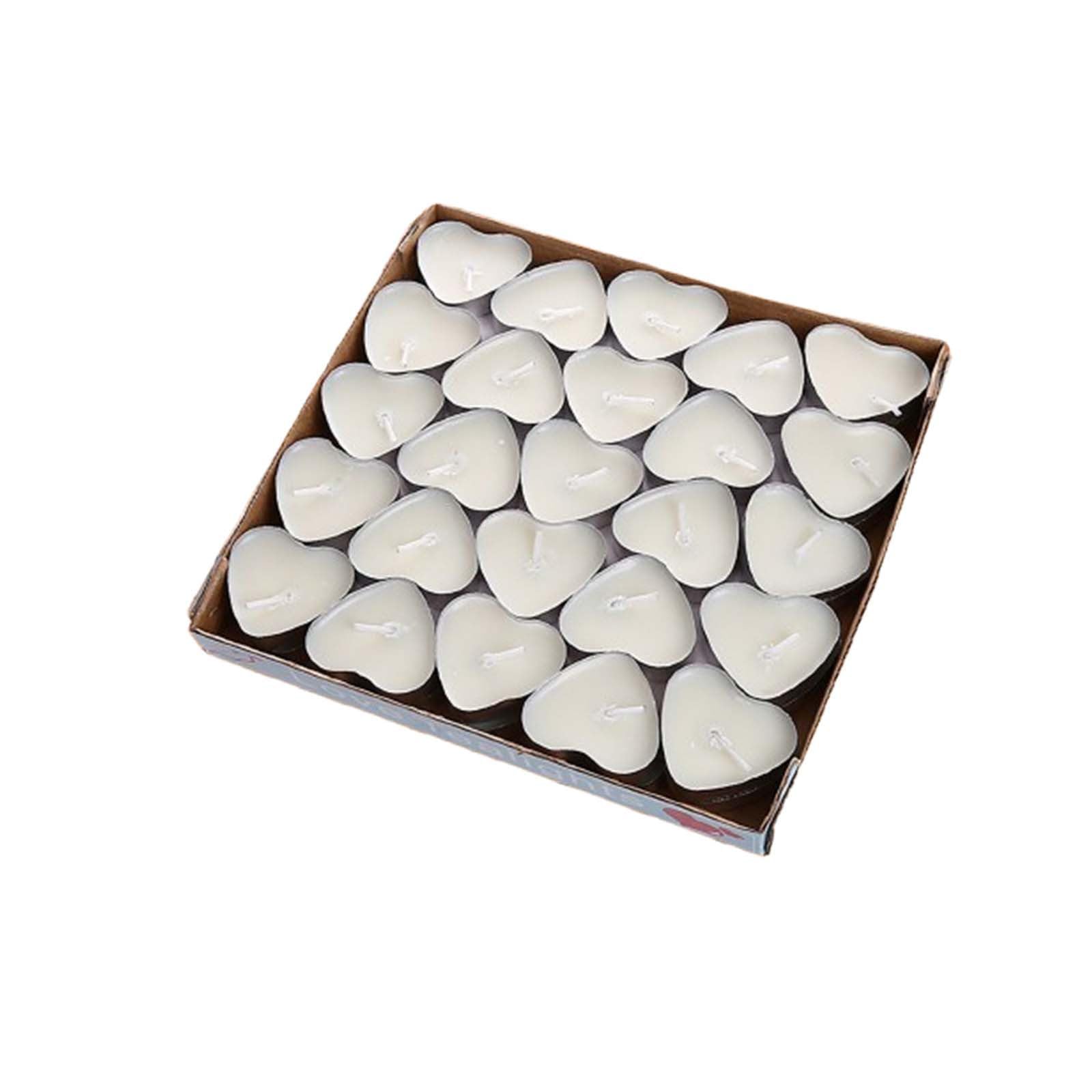 50 Pcs Love Heart Candles, Love Heart Tea Lights - Romantic Heart-Shaped Tealight Candles, Heart Shaped Candles for Anniversaries, Wedding, Birthdays, 4cm (White)
