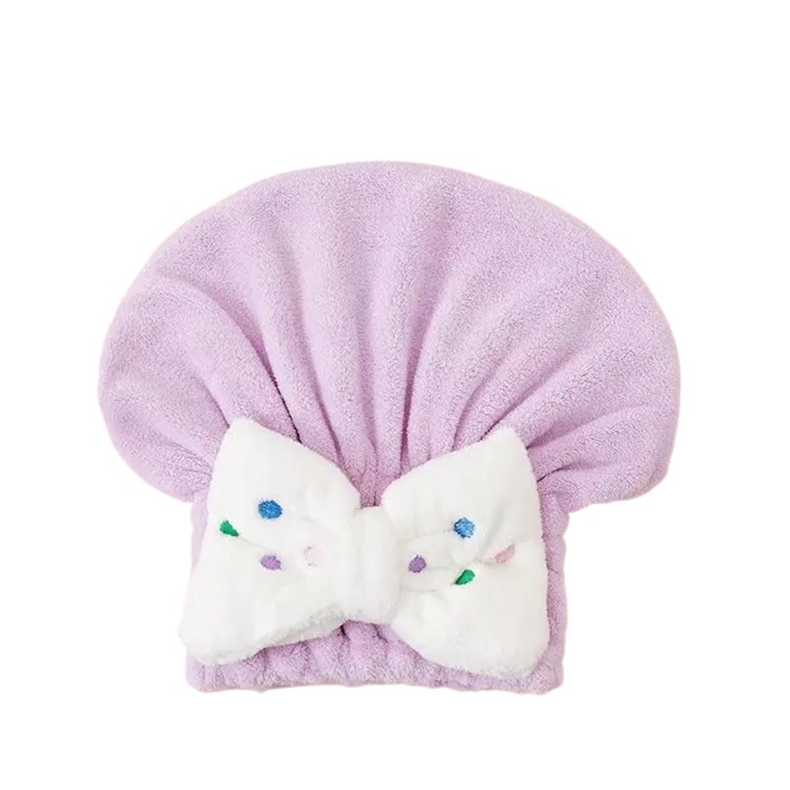LUYSGBXR Hair Towel Quickly Dry Hair Wrapped Towels Children Kids Hat Bath Hats Portable Coral Fleece Shower Cap Accessories(Purple bow)