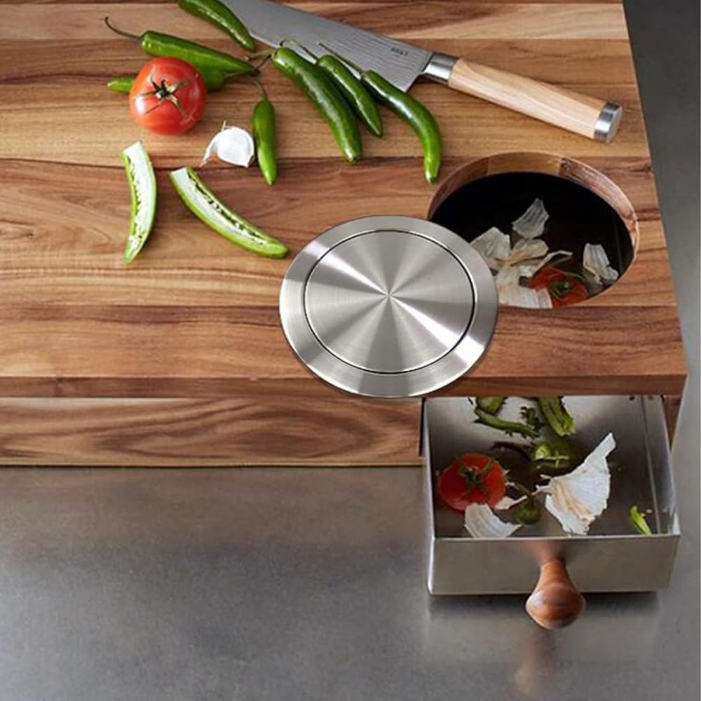 Swing Trash Can Lid,Trash Can Lid,Round Recessed Countertop Cover,Balance Swing Flap Garbage Lid, All Brushed Built-in Waste Chute Cover for Kitchen Office Desk, (Rose Gold)