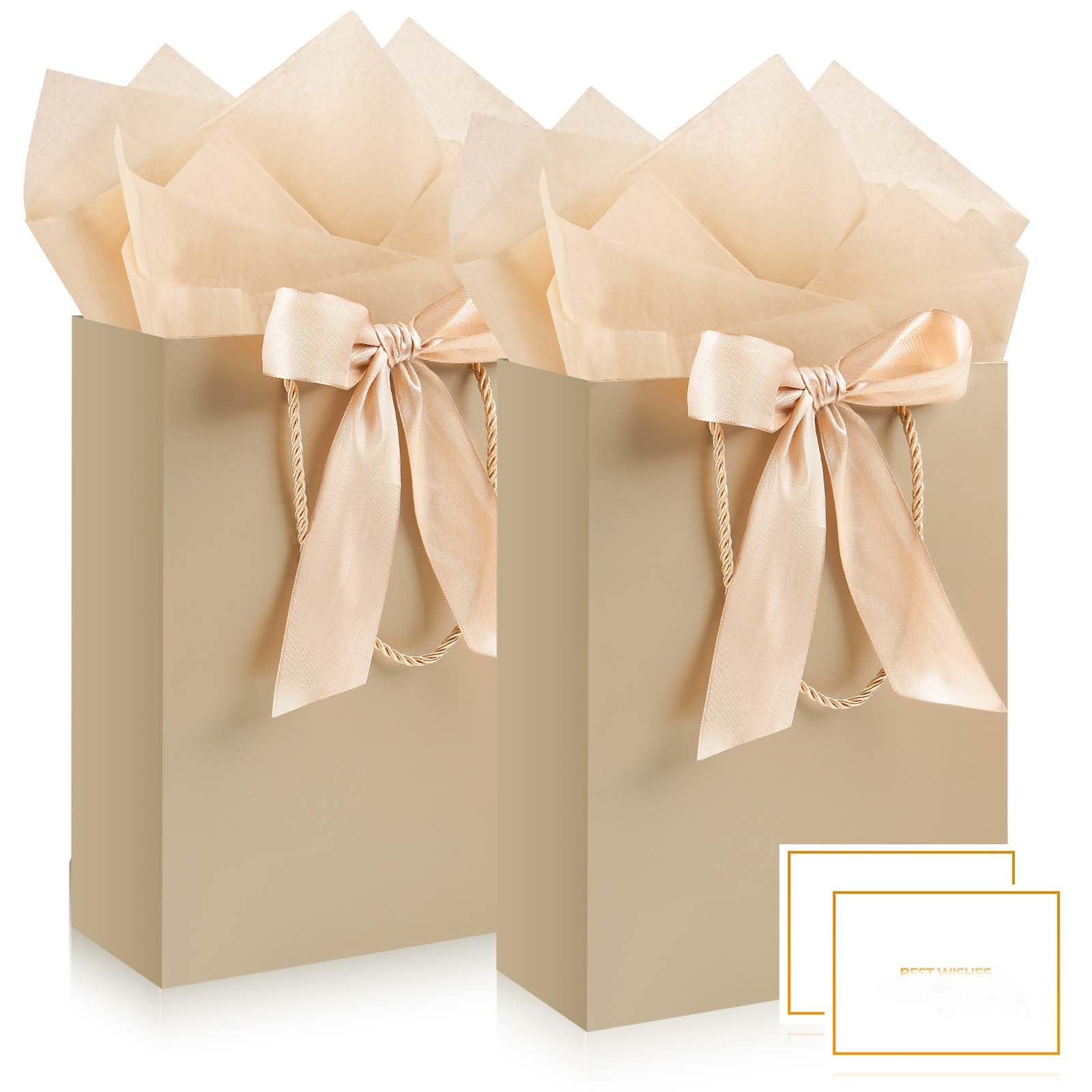 Gift Bags for Present, 2 Pcs Medium Gift Bag with 2 Wrappers and 2 Cards, Paper Gifts Bags with Handles for Women Men Birthday Wedding Party