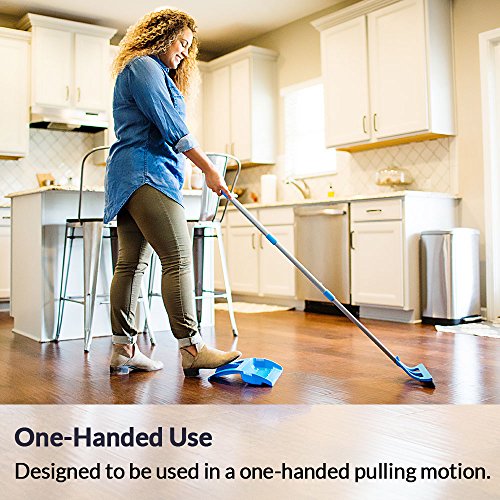 WISPsystem Best 90 Degree Angle One-Handed Broom with Dustpan and Telescoping Handle w/Bristle Seal Technology (Blue)
