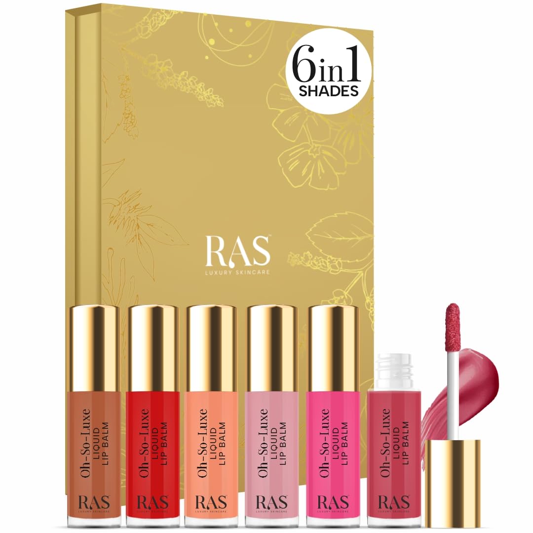 RAS LUXURY OILSTinted Lip Balm | Miniature Gift Set of 6 Shades Lip & Cheek Tint | Helps Moisturize, Nourish & Soften Lips with Shea Butter & Jojoba Oil | Natural & Organic | Vegan & Cruelty Free