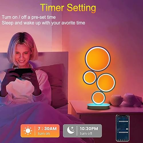 Miniatura 6 de BESKETIE Lámpara de mesa RGB moderna, lámpara de mesa LED inteligente con control remoto por aplicación, lámparas de noche regulables con 16