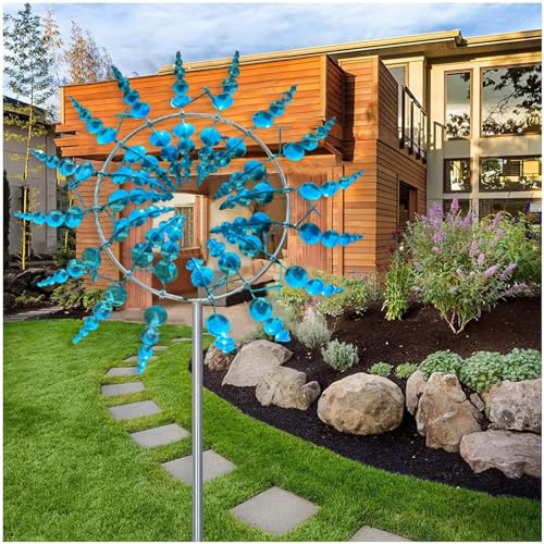 MARMODAY Einzigartige und magische Metall-Windmühle, 3D, kinetisches Windspiel mit Metall-Gartenpfahl, magische Metall-Kinetik-Skulptur, Wind-Metallfänger, Windmühle für den Hof und Garten, Terrasse,
