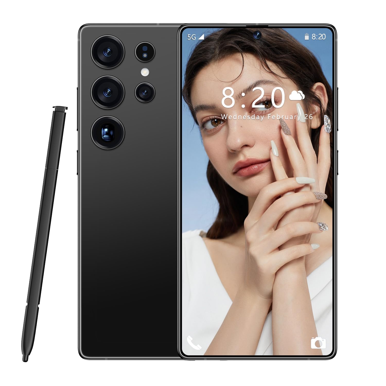 ULUCAN Smartphone S26 Ultra Global Version 5G, doppia scheda SIM, schermo HD da 7,3 pollici, 8000 mAh, cellulare impermeabile per esterni, supporta il riconoscimento facciale,Black-1TB
