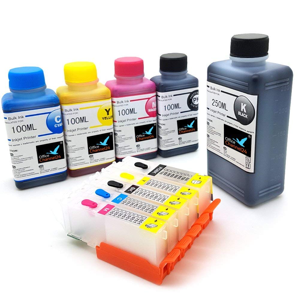 Office Channel24 Refillable Printer Cartridges Compatible with PGI 550 CLI 551 + Refill Ink and Refill Tools Replaces PGI-550BK , CLI-551C , CLI-551M , CLI-551Y and CLI-551PBK for Canon PIXMA IP7250 IP8750 IX6850 MG 5655 MG5450 MG5550 550 MGG. 6350 MG6450 MG7150 MX725 MX925 MG7550 MG6650 MG5650 with chip