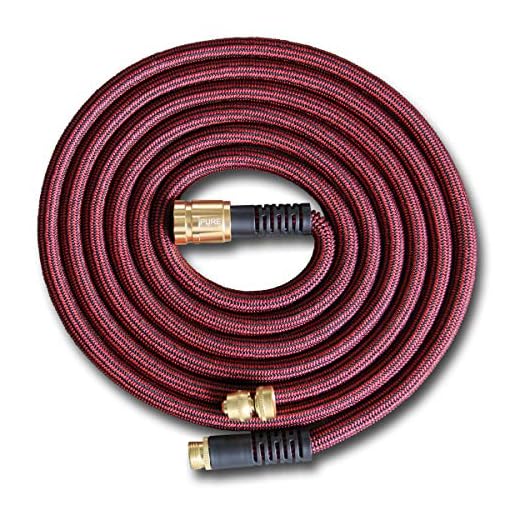 Pure Expandable Garden Hose 50 FT with Spray Nozzle Best Expanding Retractable Water Pipe for Garden Lawn Zero Kink Red Line