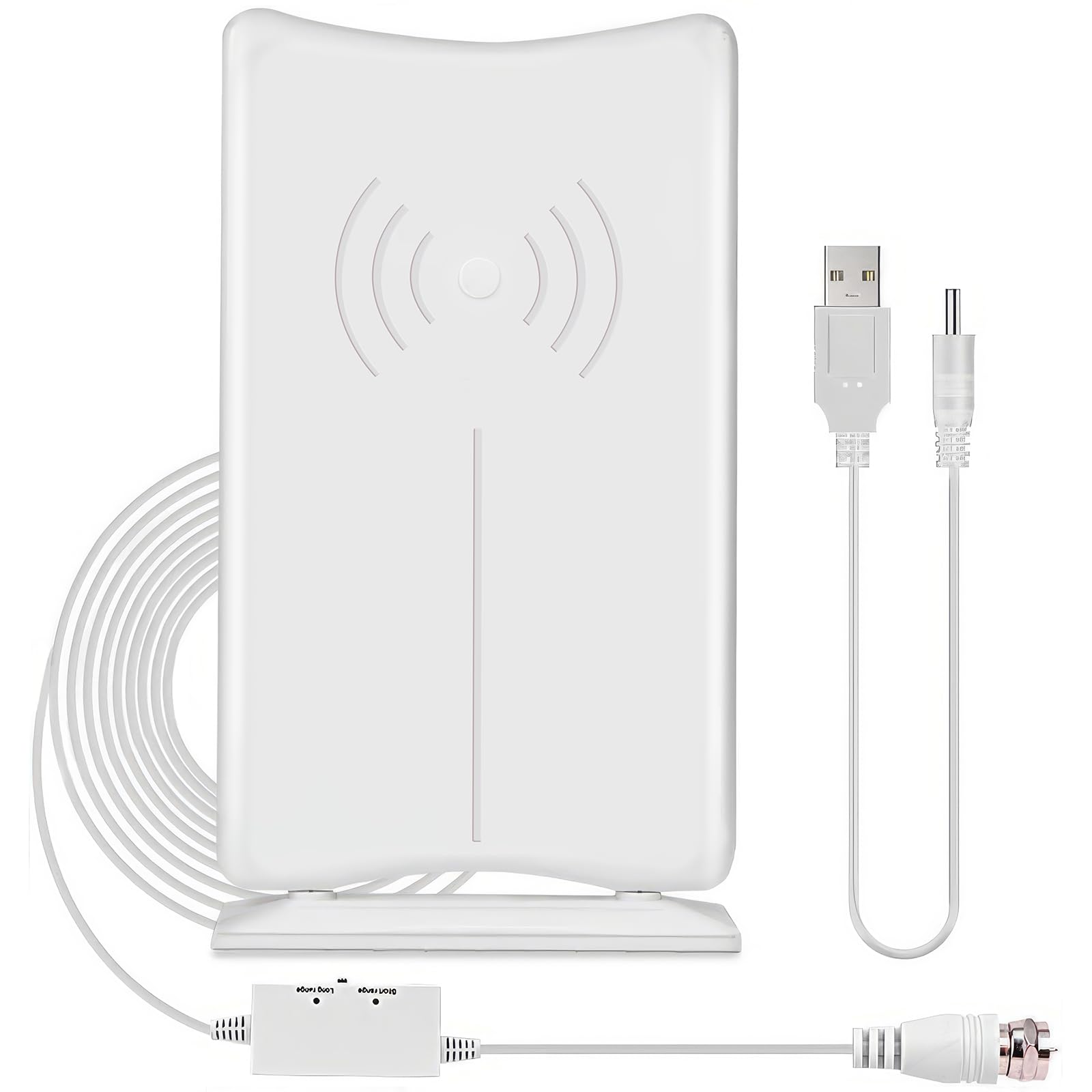 GEEKERA TV Aerial, Indoor Outdoor TV Ariel 400KM Freeview Digital HDTV Arial 4K 1080P 360°Omni Directional Signal Reception with Aerial Booster Long Cable Detachable Stand for Channel