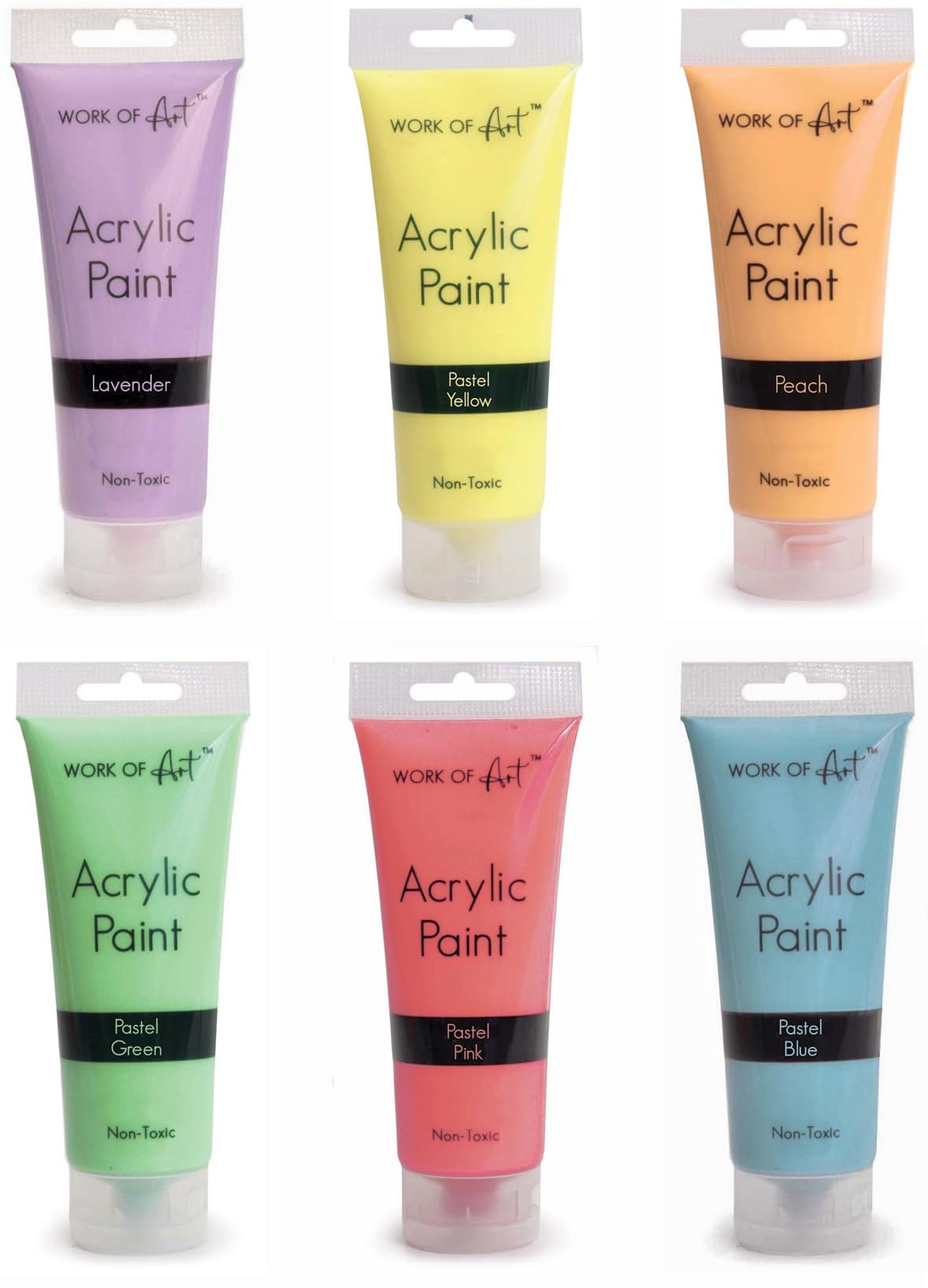 QuickdrawSet of 6 Pastel Colour 75ml Acrylic Paint Tubes Non-Toxic for Artists