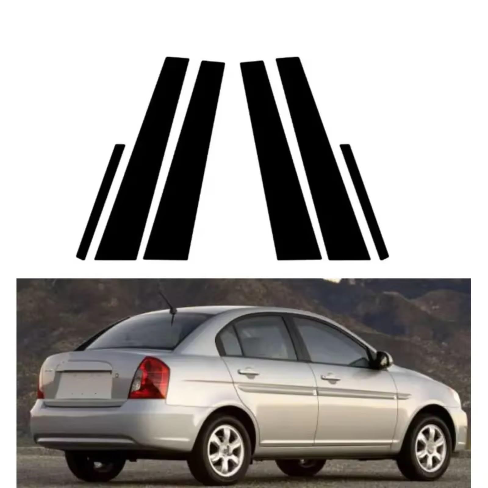 Naklejki na wsporniki drzwiowe i okienne do Hyundai Super i Pony 2006-2010 Błyszczący Czarny