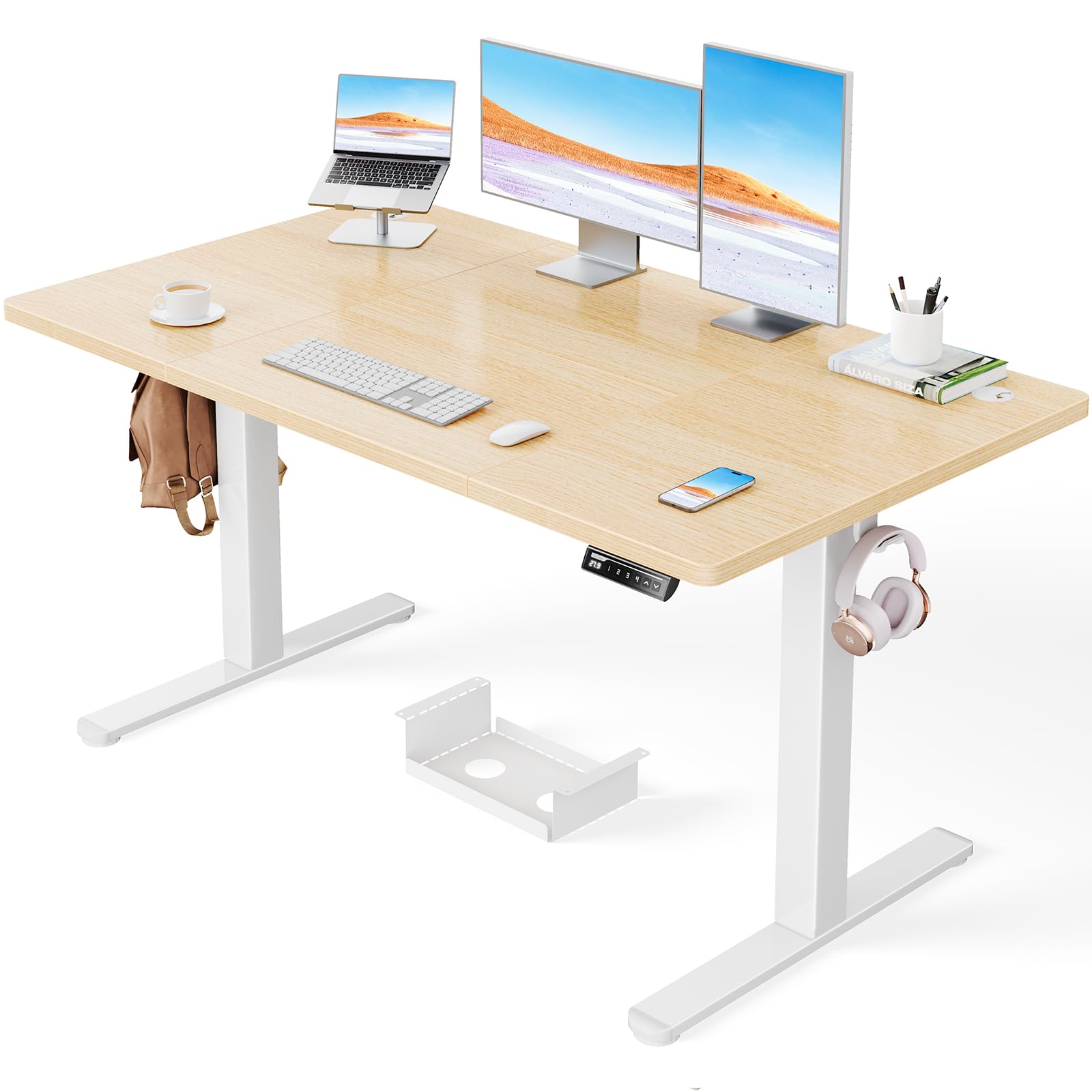 ErGear Höhenverstellbarer Schreibtisch-140 x 80cm,100 KG Tragkraft Elektrischer Schreibtisch mit Fortgeschrittenem Bürstenlosem Motor, Leise Funktion, Robuster Metallrahmen, Vierteilige Tischplatte
