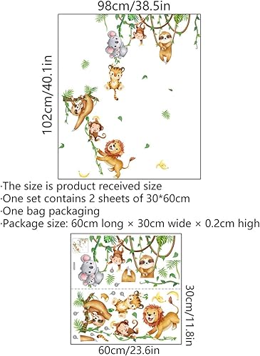Miniatura 4 de Runtoo Calcomanías de pared de animales de selva, mono, koala, león, arte de pared para guardería, dormitorio de niños, decoración del hogar