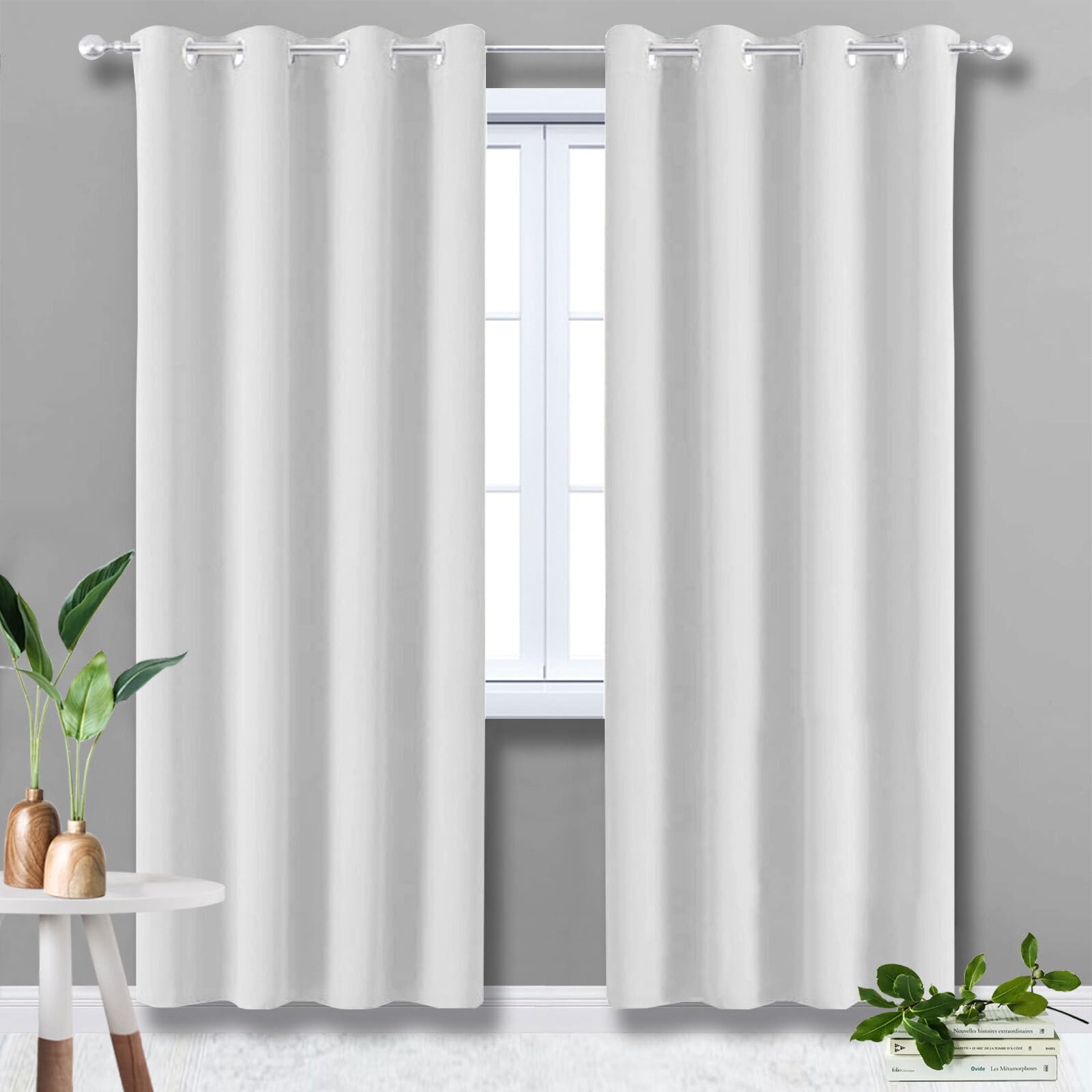 Cortina Opaca Ventana Blanco Aislante Termica Frio y Calor con Ojales Cortinas Dormitorio Opacas para Dormitorio Matrimonio Salón 190x145cm
