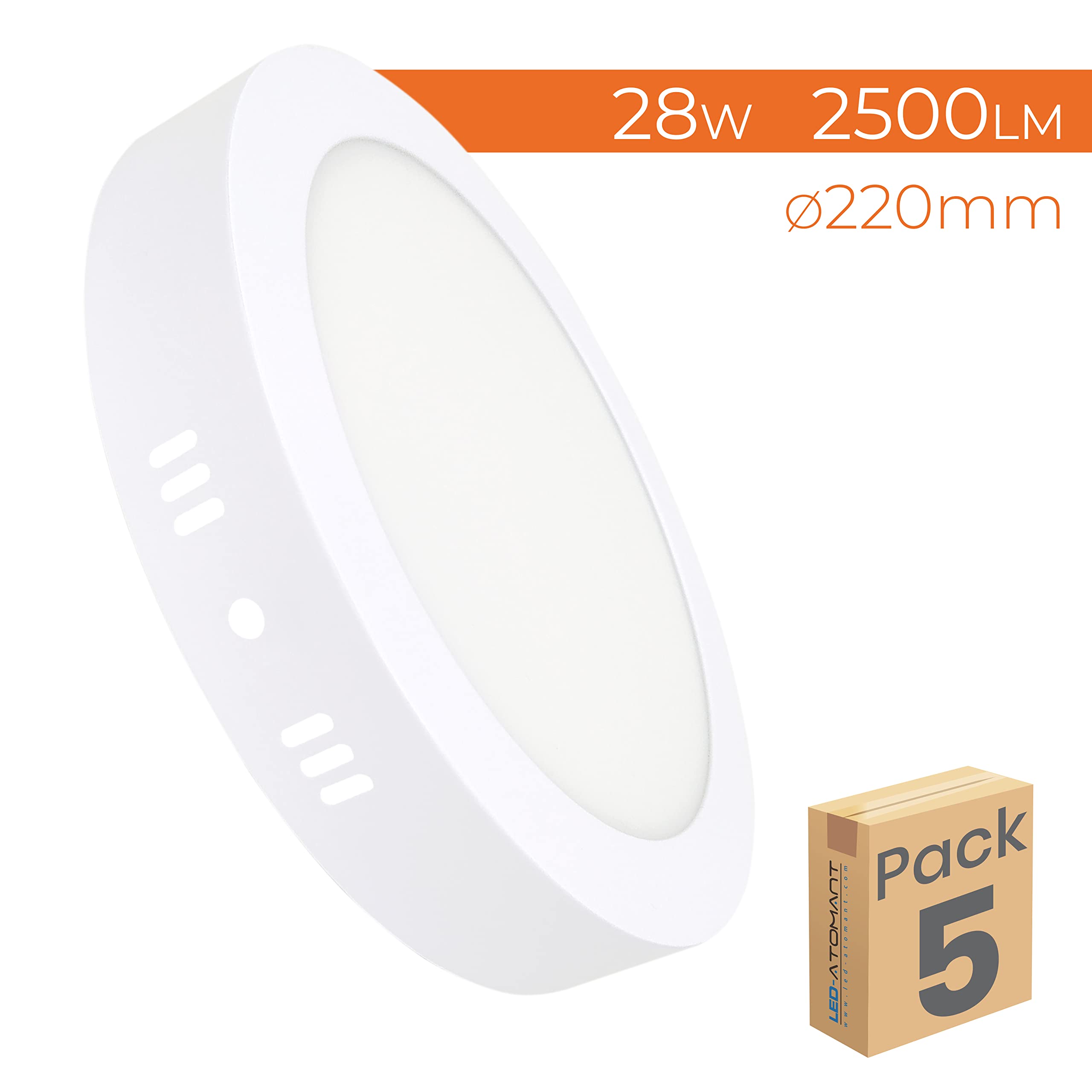 LED ATOMANT 5x Plafon LED Superficie 220mm 28W Color Luz Fria 2500lm | Color Blanco Frio 6500K