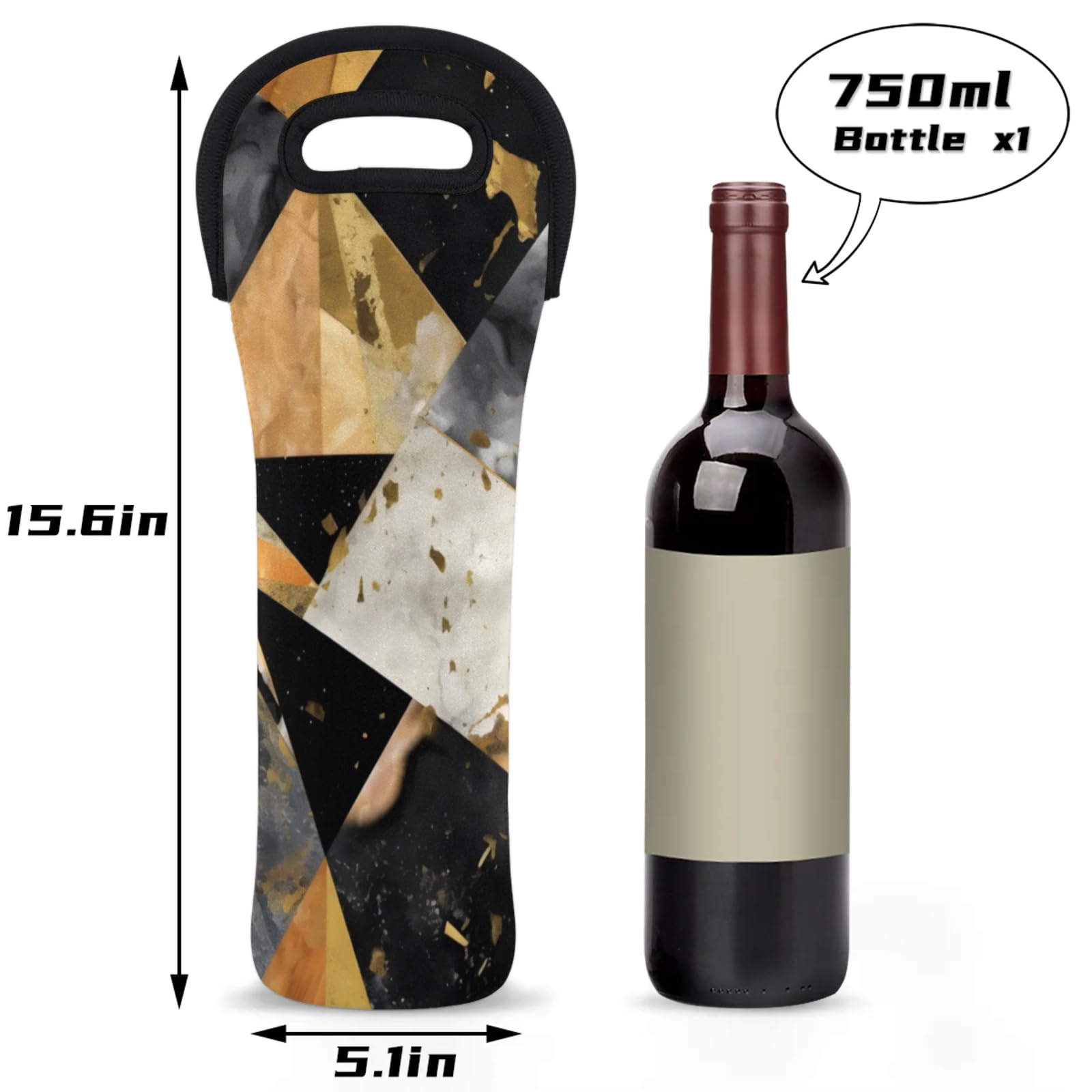 Neoprene Wine Tote Carrier Bag for Wine,Water, Champagne, Beer, Baby Bottles 15.6 x 5.1 Inches, Protective Wine Bag,Geometric