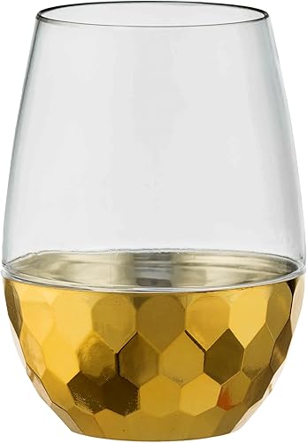 Miniatura 2 de DecorLine Copa de vino sin tallo, 16 onzas, diseño martillado dorado, paquete de 6