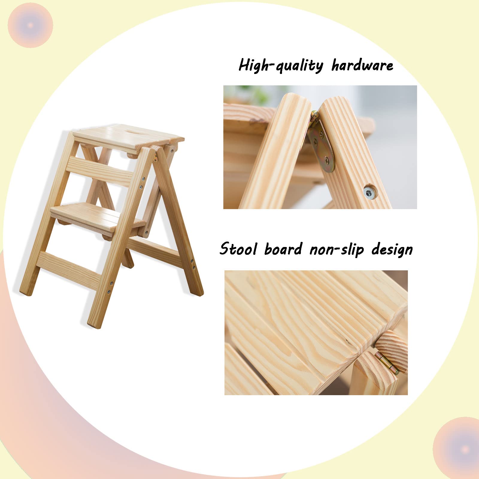 Tabouret d'étape pour enfants tabouret d'échelle en bois massif pliant multifonctionnel Portable 2 Stepladder pour le bureau de garde-manger de la cuisine à la maison avec couverture de pied antidér