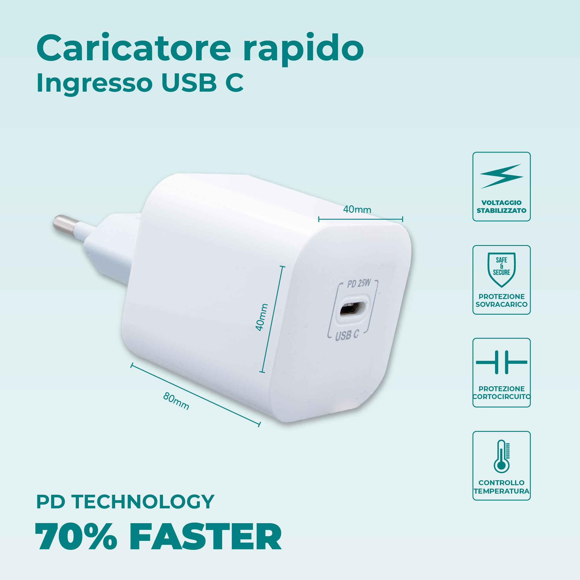 Caricatore iPhone 20W - Certificato MFi - Caricabatterie Rapido USB C