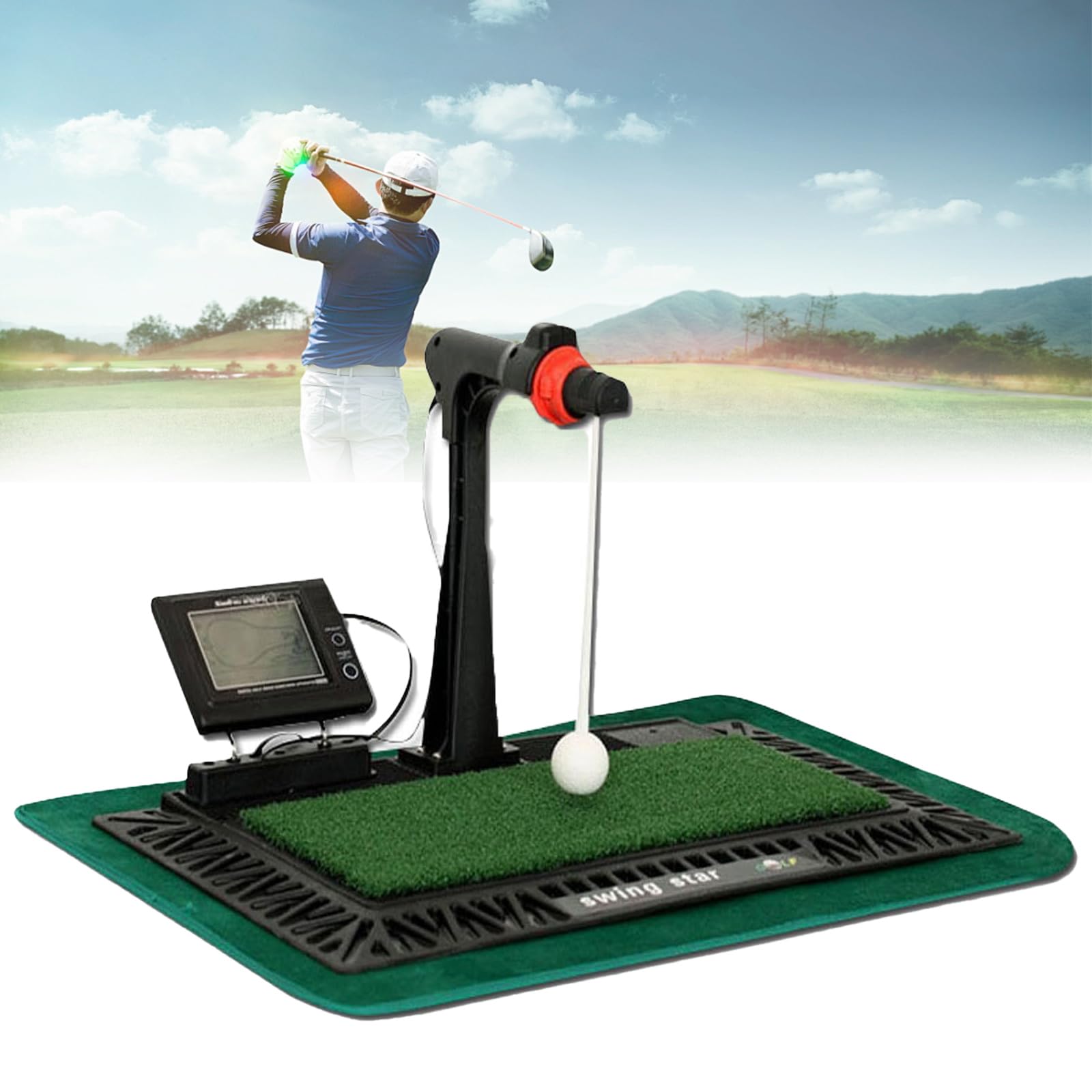 ZMJGLL Portable Golf Swing Trainer Mat with Digital Screen & Voice Feedback for Practice, Enhances Swing Training & Ball Simulation,Universal Club Compatibility