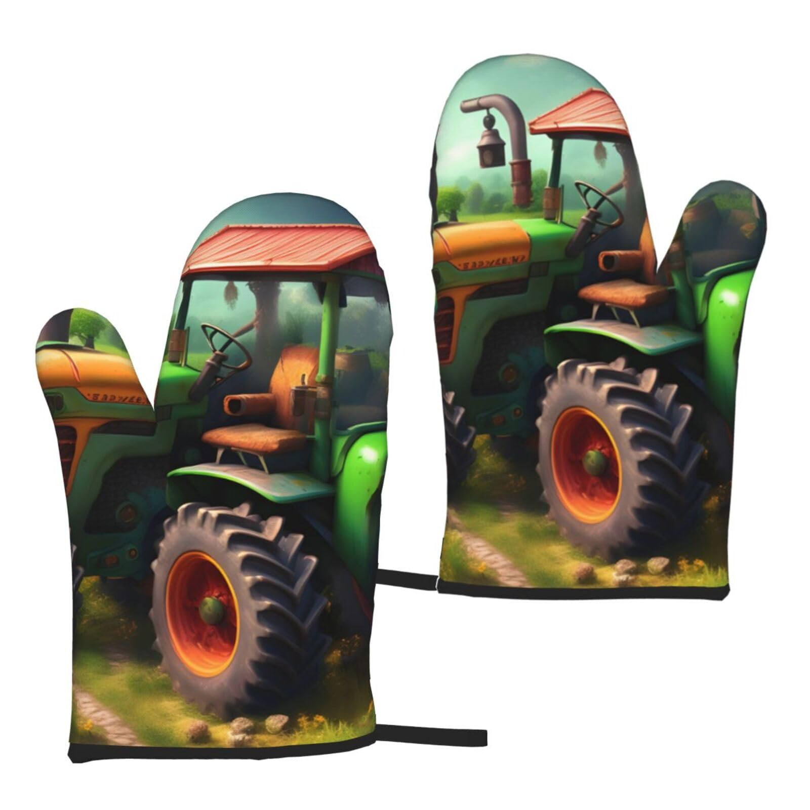 Fantasy Farm Tractor Print Heat Resistant Universal Fit Oven Microwave Gloves Home Cooking Baking Grilling