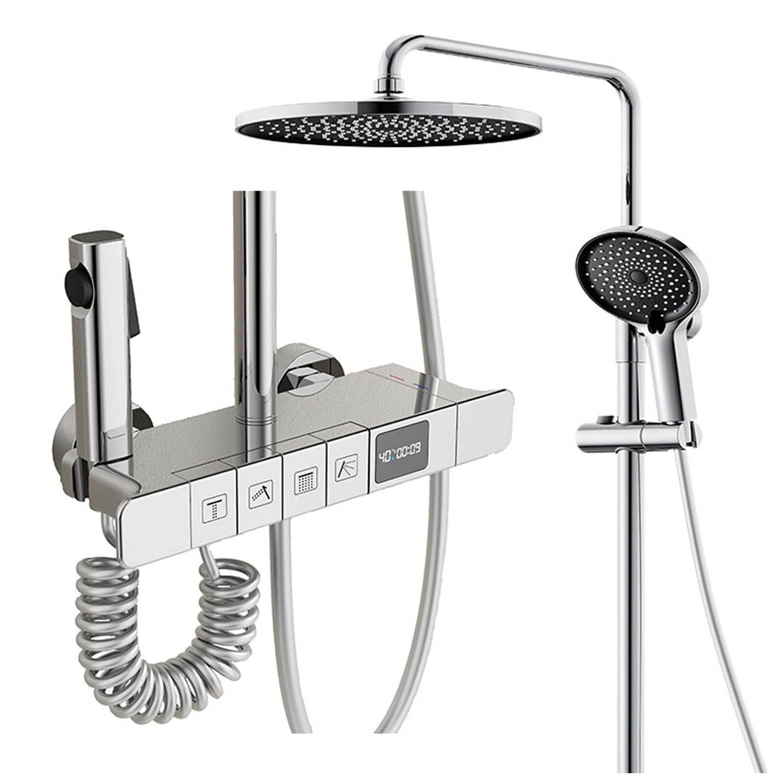 Shower Head Exposed Shower System with Digital Temperature Display Shower Faucet Set, Rainfall Shower Head with Handheld(Type 1)