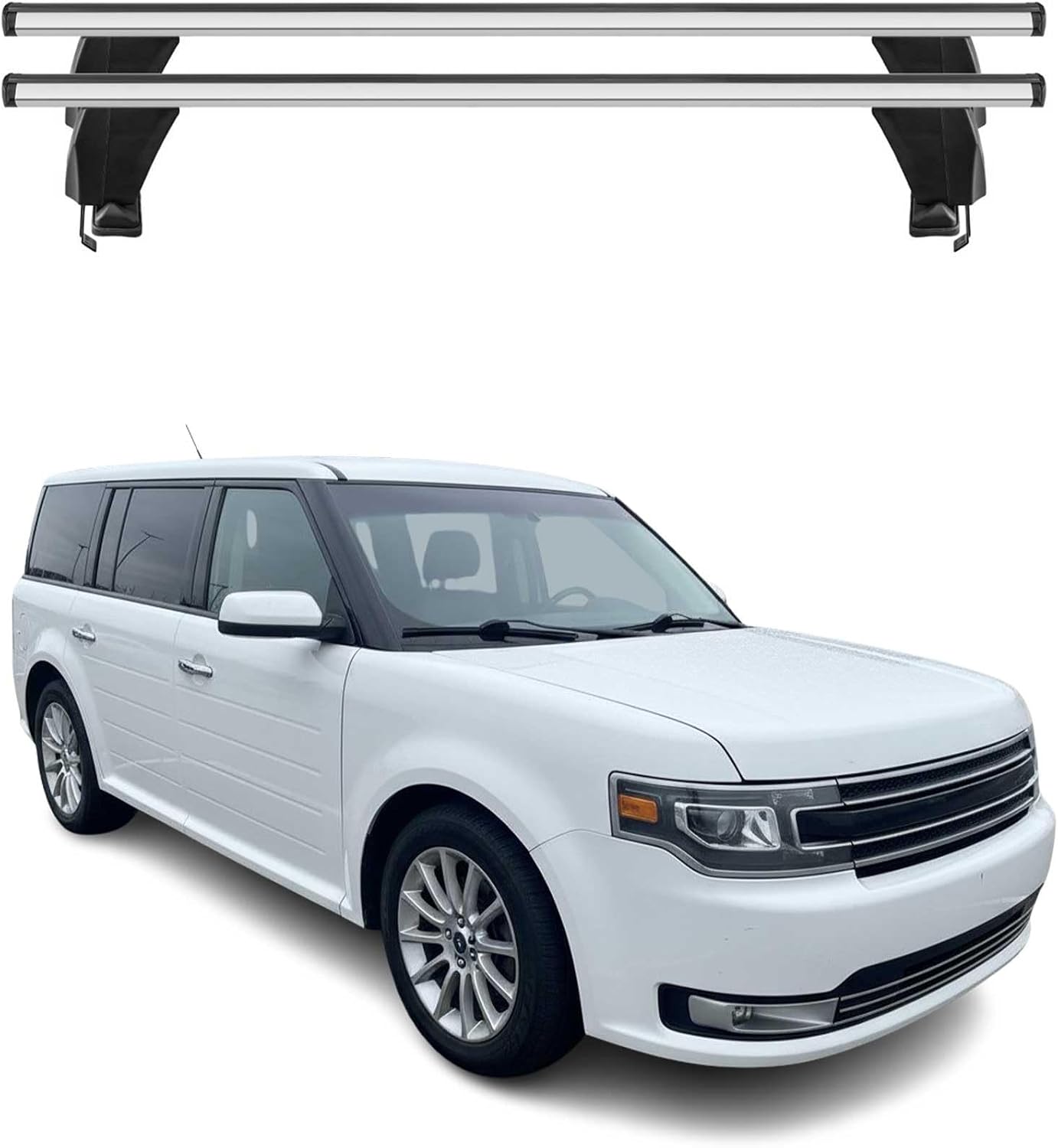 OMAC Roof Rack Cross Bars for Ford Flex 2013-2019 Lockable 110Lbs Aluminium Silver 2Pcs fits Cargo Carriers Kayak Canoe Bike Snowboard