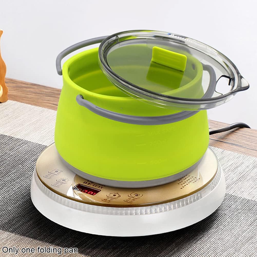 Folding Saucepan, Outdoor Camping Portable Folding Silicone Cookerware Boiling Water Steamer With Lid,1 Liter (Red)