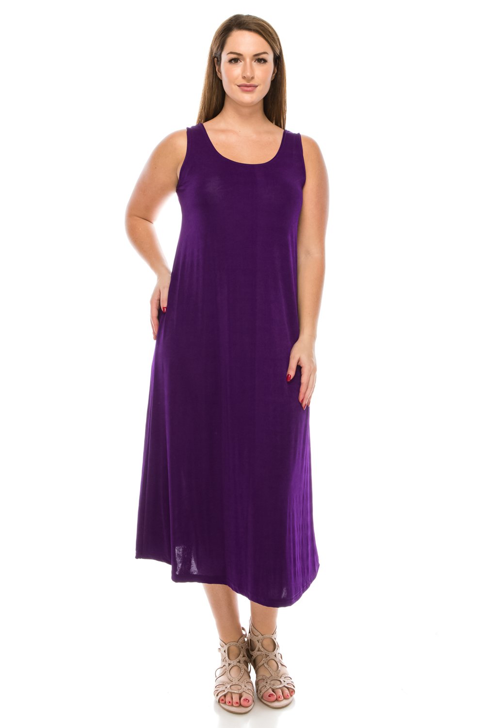 Jostar Women's Stretchy Tank Long Dress Sleeveless Plus Size - Made in USA