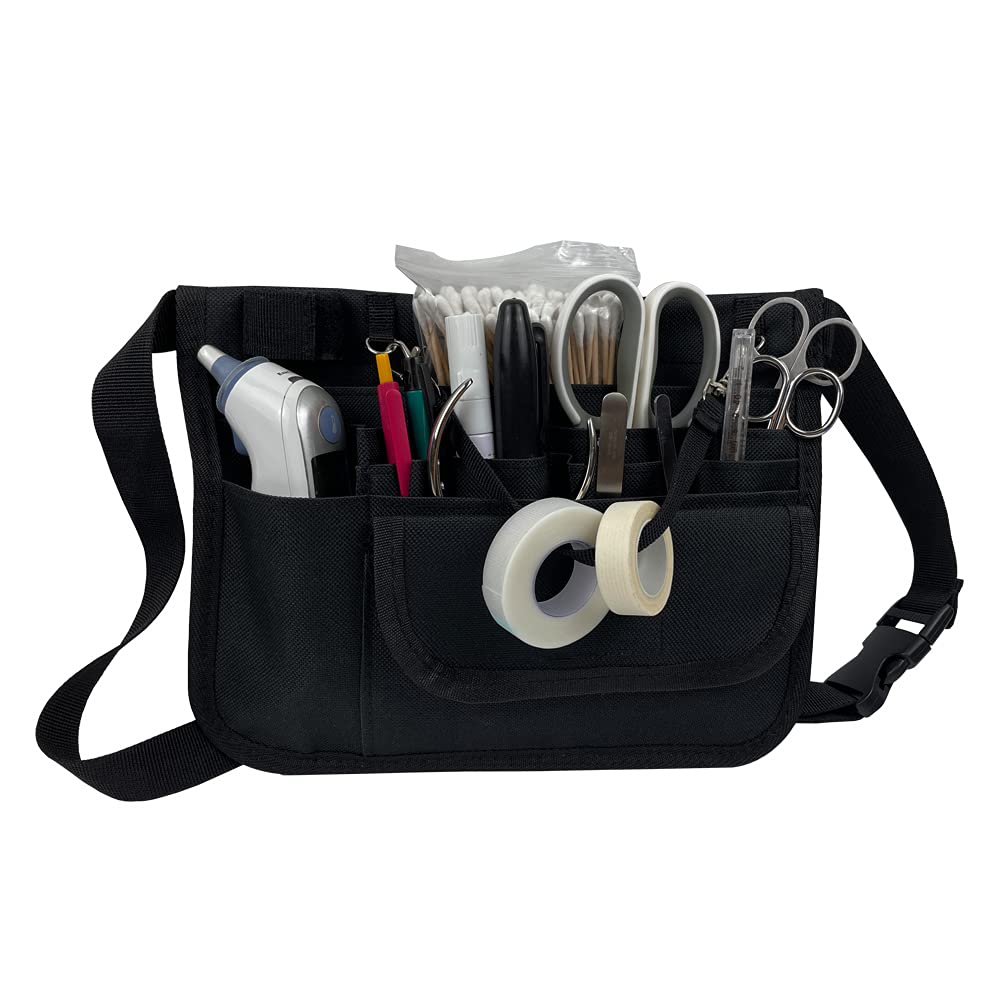 Nurse Fanny Pack with Stethoscope Holder Medical Waist Bag Adjustable Tool Organizer Belt 35 Inches - 51 Inches Nursing Pouch Utility Pocket with Tape Holder for Clinical Essentials (black)
