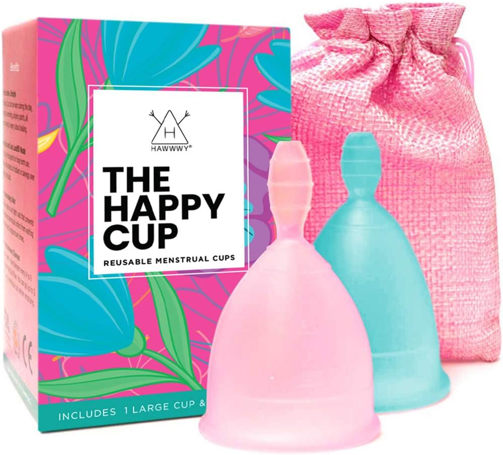 HAWWWY Premium Soft Menstrual Cup- 2 Packs - Comfortable, Soft, Reusable, 12 Hours Endurance & Eco-Friendly - Active Cups, Smooth Grip - Tampon & Pad Alternative - 1 Small Pink & 1 Large Blue  Athena Small Silicone Menstrual Cup - Reusable Period Cups for Menstruation - Soft Comfortable & Environment Friendly - 12 Hour Organic Menstral Leak Protection & 15 Year Lifespan - Teen or Adult  OrganiCup Menstrual Cup - Size Mini - Reusable Period Cup - Pad and Tampon Alternative - Light to Heavy Flow - Not Offered in California