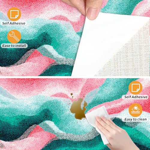 Image of Nuxovilar Green Pink Marble Swirl Wallpaper Peel Stick 15.75x39.37
