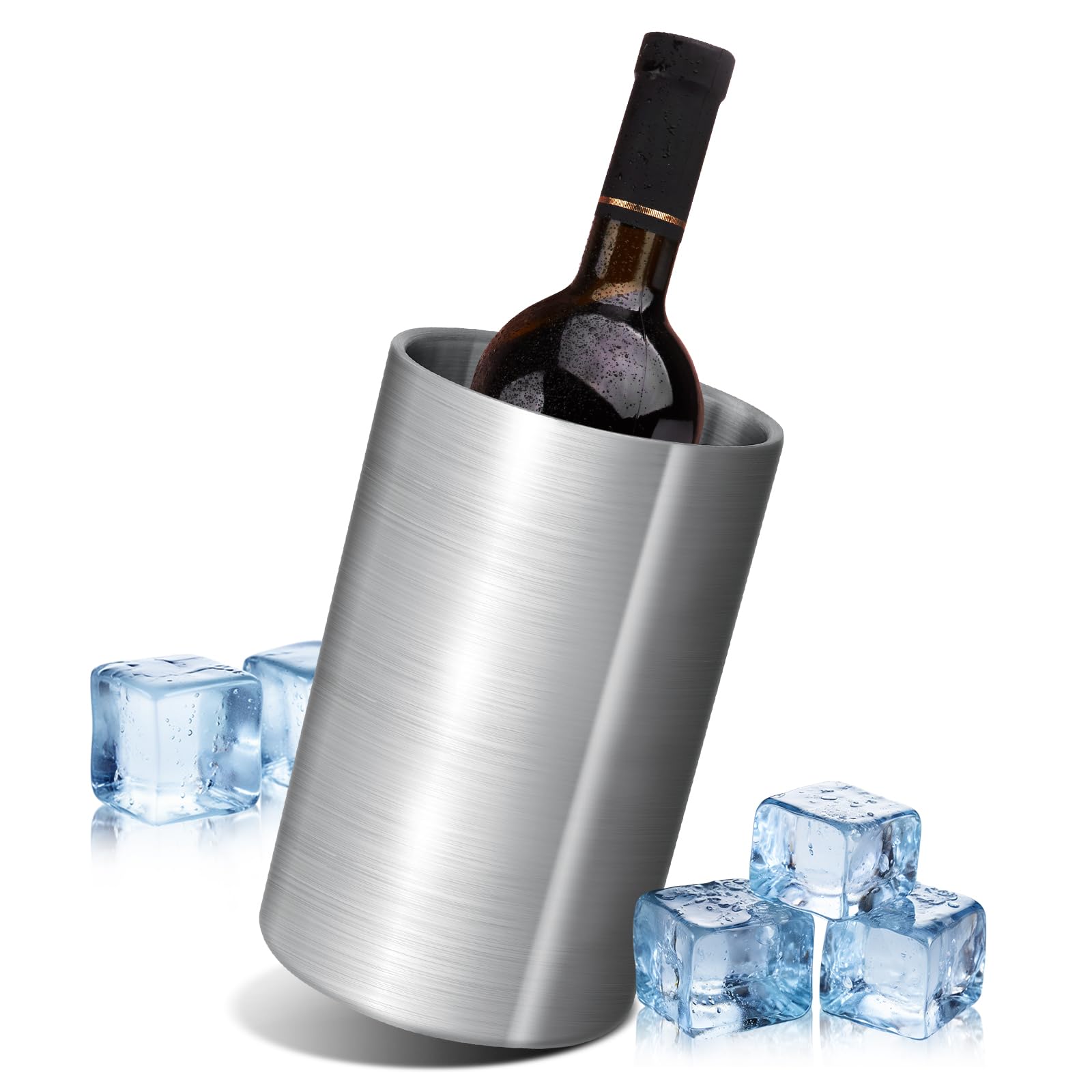 AiQInu 1.6L Refrigeratore per Bottiglie Vino, Refrigeratore per Vino a Doppia Parete in Acciaio Inox, Ø 12 cm, Altezza 19 cm, Adatto Alla Maggior Parte Bottiglie, Ideale per Casa o Viaggio