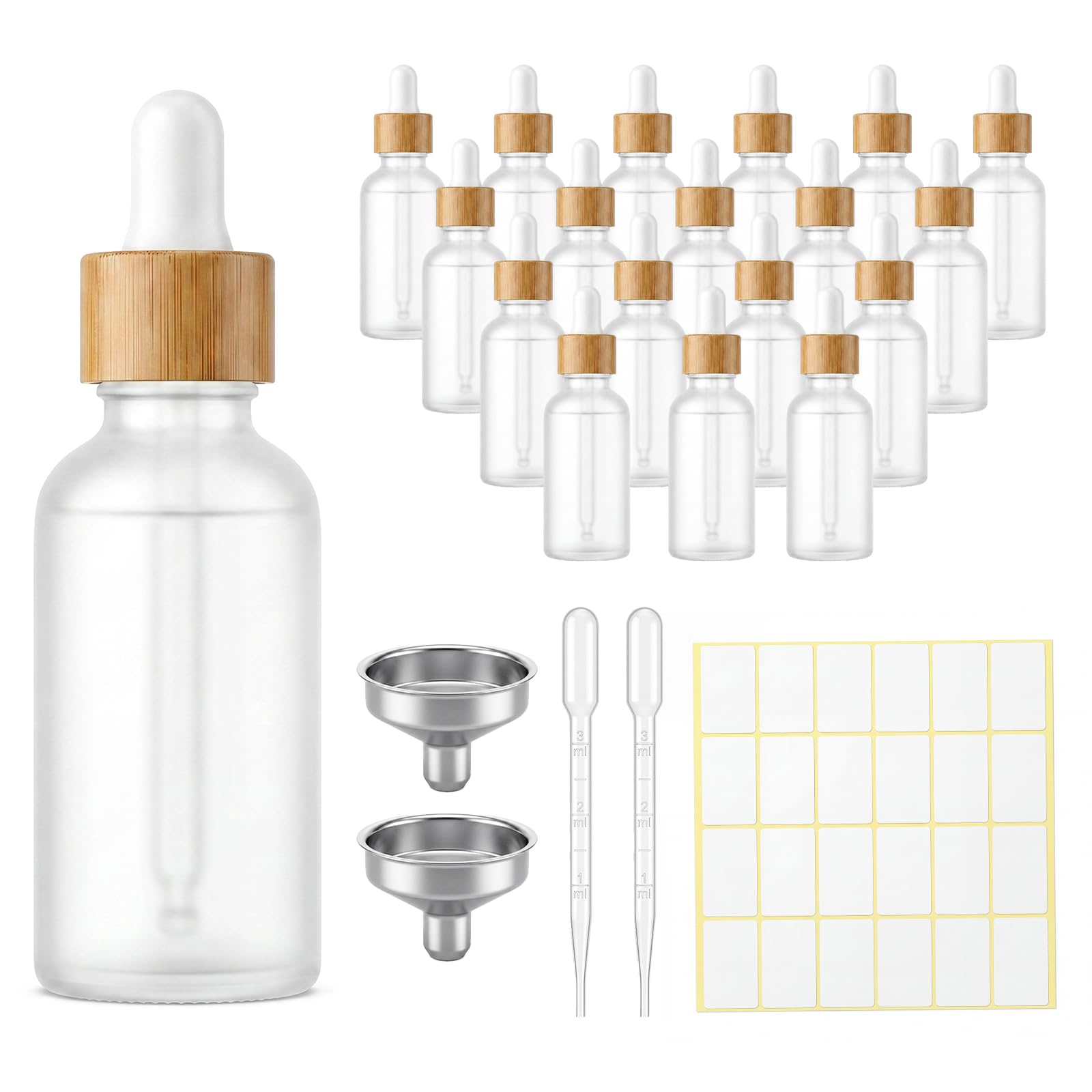 18 Pcs 2 oz Dropper Bottles Glass Frosted Dropper Bottle Bulk with Funnels